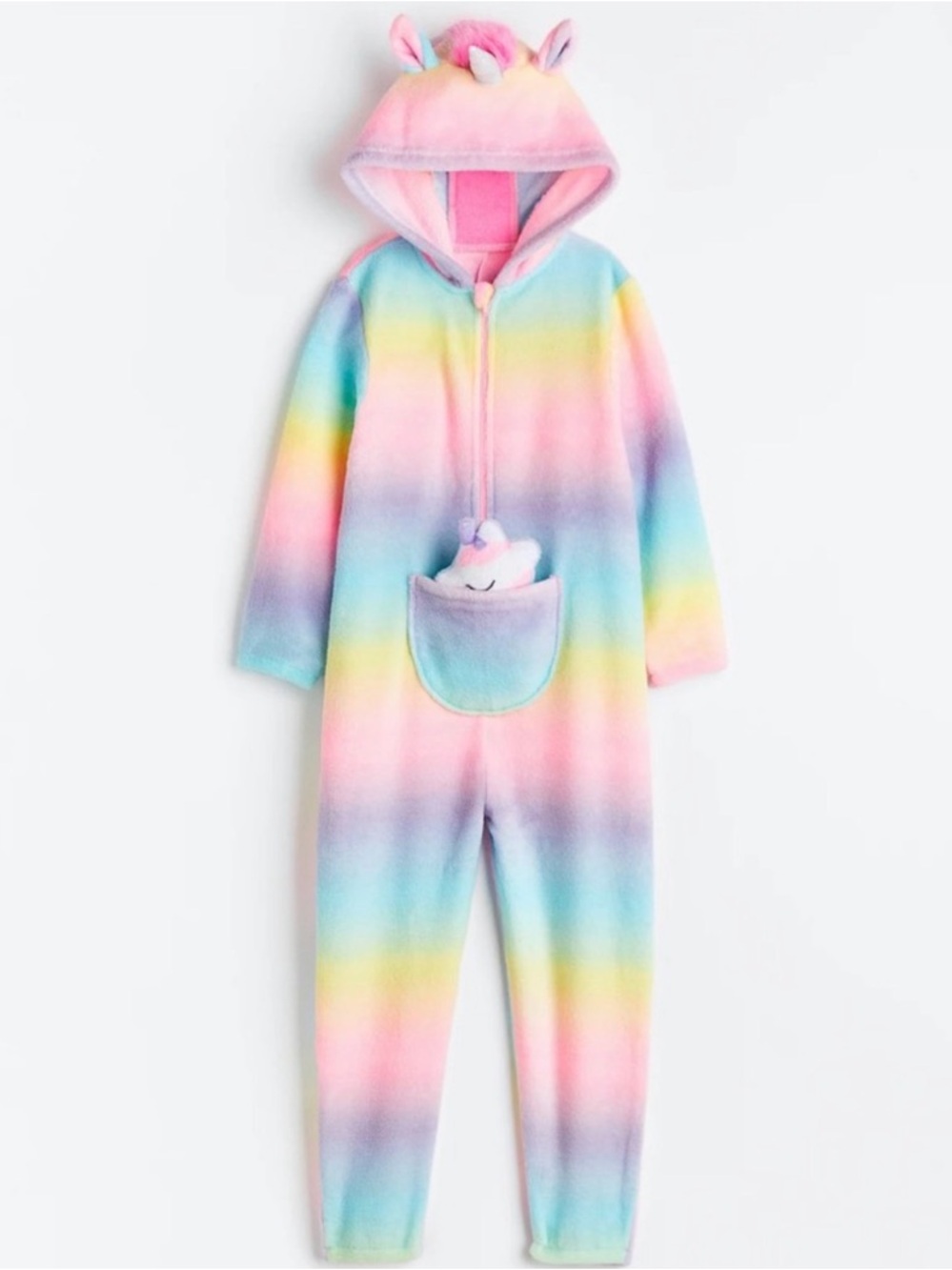 H&M Rainbow Ombré Unicorn Hooded Onesie Pajamas Sz 6/7